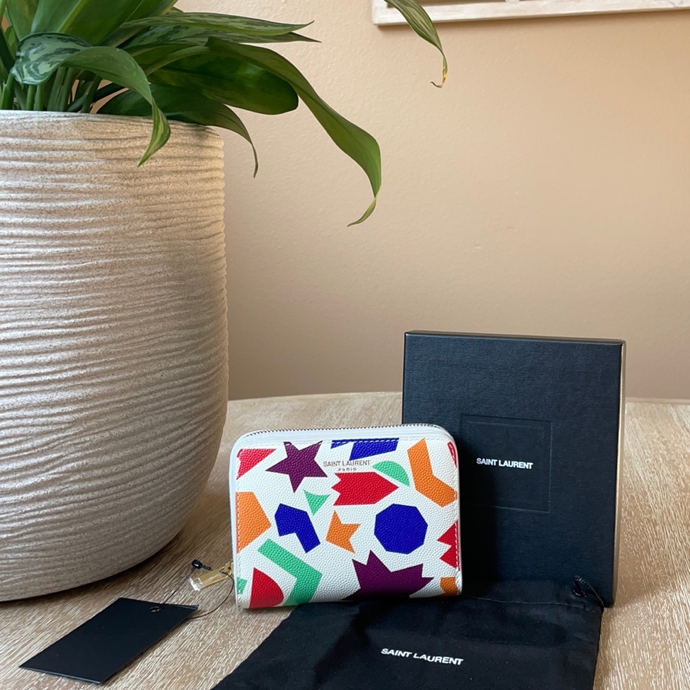 Saint Laurent Multicolor Zip Around Leather Wallet